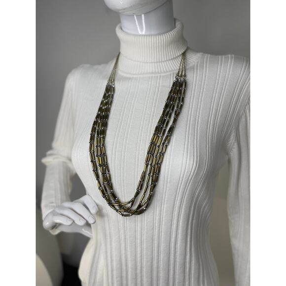 Chico's necklace signed costume jewelry burnished gold tone with gray multi stra - Picture 11 of 14